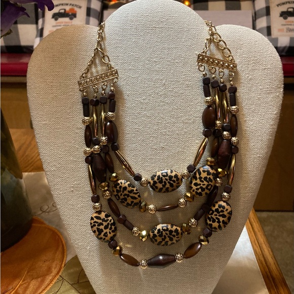 Lucia Leopard Print Multi-Layer Necklace - Picture 1 of 5